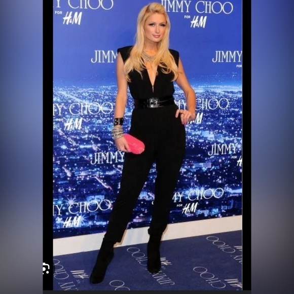 Jimmy Choo for H&M Black Jumpsuit Sleeveless V Neck Open Back Elastic Waist Sz 2 - Picture 1 of 10